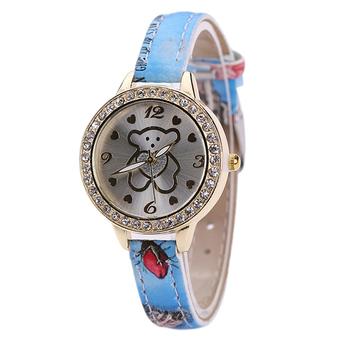 Sanwood Women's Cute Bear Dial Faux Leather Band Wrist Watch Blue (Intl)  