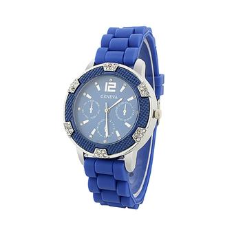 Sanwood Women's Dark Blue Silicone Jelly Strap Crystal Quartz Wrist Watch  