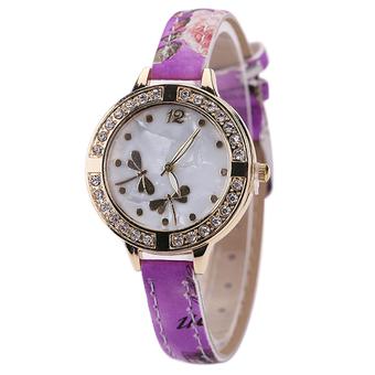 Sanwood Women's Dragonflies Dial Fine Flower Band Quartz Wrist Watch Purple (Intl)  