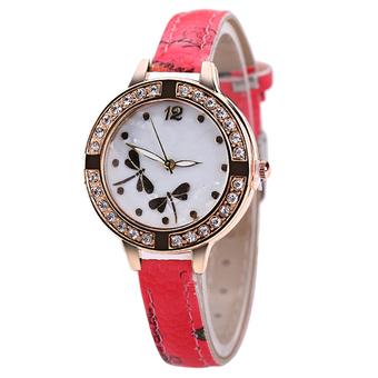 Sanwood Women's Dragonflies Dial Fine Flower Band Quartz Wrist Watch Red (Intl)  