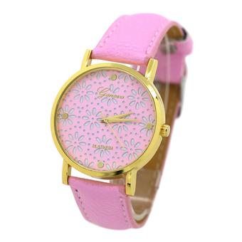 Sanwood Women's Dual Layer Faux Leather Band Flower Dial Wrist Watch Pink  