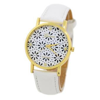 Sanwood Women's Dual Layer Faux Leather Band Flower Dial Wrist Watch White  