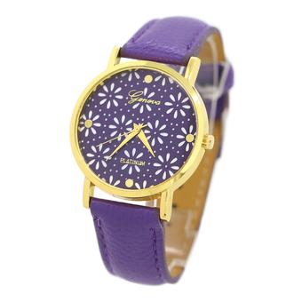 Sanwood Women's Dual Layer Faux Leather Band Flower Dial Wrist Watch Purple  