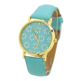 Sanwood Women's Dual Layer Faux Leather Band Flower Dial Wrist Watch Mint Green  