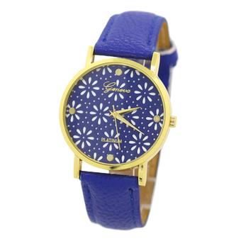 Sanwood Women's Dual Layer Faux Leather Band Flower Dial Wrist Watch Sapphire Blue  