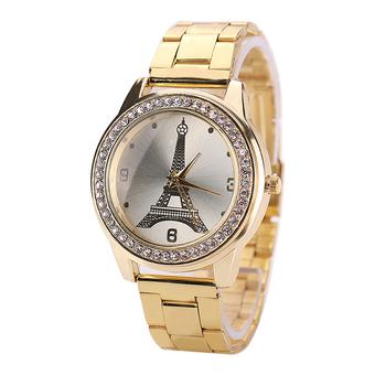 Sanwood Women's Eiffel Tower Dial Stainless Steel Strap Quartz Wrist Watch Gold  