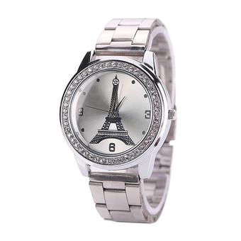 Sanwood Women's Eiffel Tower Dial Stainless Steel Strap Quartz Wrist Watch Silver  