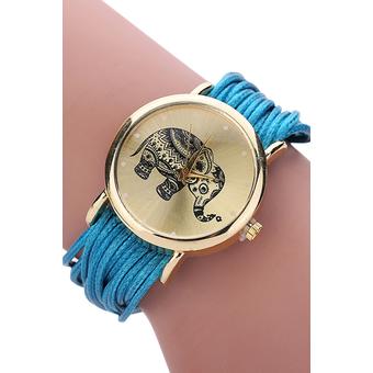 Sanwood Women's Elephant Dial Multi Layers Chain Wrap Bracelet Wrist Watch Sky Blue  