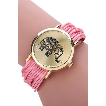 Sanwood Women's Elephant Dial Multi Layers Chain Wrap Bracelet Wrist Watch Pink  