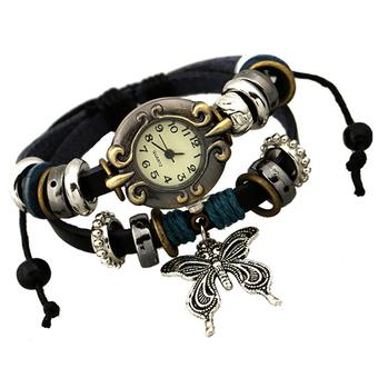 Sanwood Women's Ethnic Style Butterfly Leather Charm Bracelet Watch (Intl)  