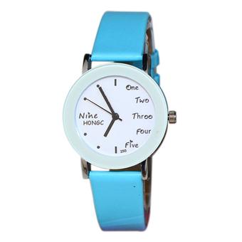 Sanwood Women's Fashion Faux Leather Band Quartz Wrist Watch Blue (Intl)  