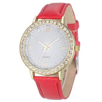 Sanwood Women's Fashion Roman Number Faux Leather Quartz Watch Red (Intl)  