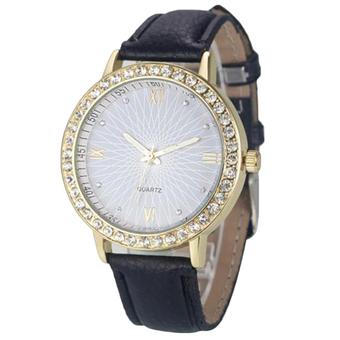 Sanwood Women's Fashion Roman Number Faux Leather Quartz Watch Black (Intl)  