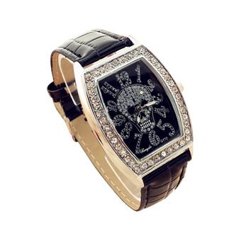 Sanwood Women's Fashion Skeleton Dial Leather Wrist Watch Black (Intl)  