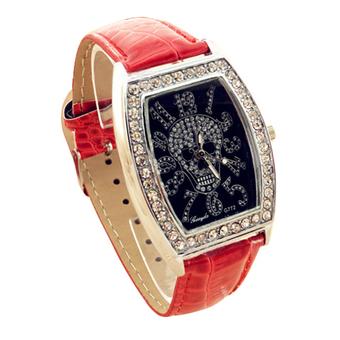 Sanwood Women's Fashion Skeleton Dial Leather Wrist Watch Red (Intl)  