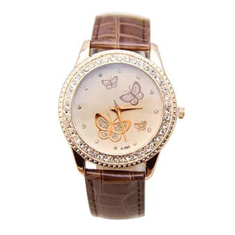 Sanwood Women's Faux Leather Butterflies Dial Quartz Watch Coffee  