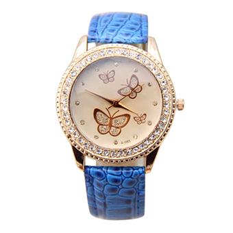 Sanwood Women's Faux Leather Butterflies Dial Quartz Watch Blue  