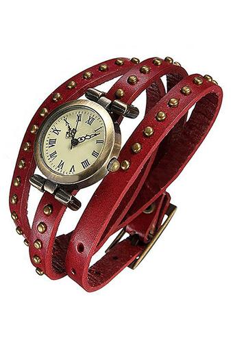 Sanwood Women's Faux Red Leather Strap Watch  