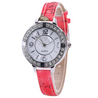 Sanwood Women's Floral Fine Faux Leather Strap Alloy Quartz Watch Red (Intl)  