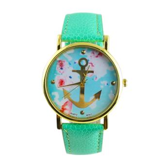 Sanwood Women's Floral Printed Anchor Faux Leather Quartz Wrist Watch Mint Green (Intl)  