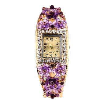 Sanwood Women's Flower Band Square Dial Bracelet Alloy Quartz Watch Purple (Intl)  