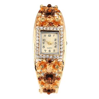 Sanwood Women's Flower Band Square Dial Bracelet Alloy Quartz Watch Champagne (Intl)  