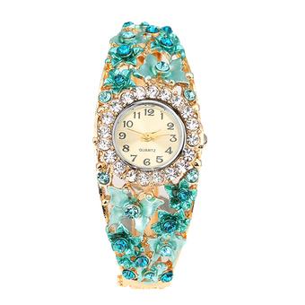 Sanwood Women's Flower Butterfly Decor Rhinestone Bracelet Watch Blue (Intl)  