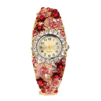 Sanwood Women's Flower Butterfly Decor Rhinestone Bracelet Watch Red (Intl)  