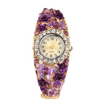 Sanwood Women's Flower Butterfly Decor Rhinestone Bracelet Watch Purple (Intl)  