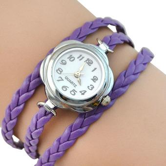 Sanwood Women's Flower Case 3 Layers Braided Wrist Watch Purple (Intl)  