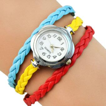 Sanwood Women's Flower Case 3 Layers Braided Wrist Watch Multi-Color (Intl)  