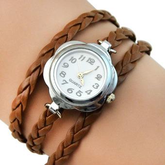 Sanwood Women's Flower Case 3 Layers Braided Wrist Watch Brown (Intl)  