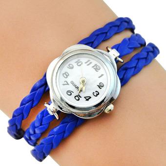 Sanwood Women's Flower Case 3 Layers Braided Wrist Watch Sapphire Blue (Intl)  