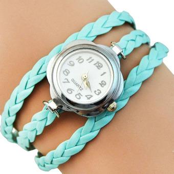 Sanwood Women's Flower Case 3 Layers Braided Wrist Watch Light Blue (Intl)  