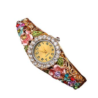 Sanwood Women's Flower Crystal Hollow Bangle Quartz Watch Jewelry Multi Color (Intl)  