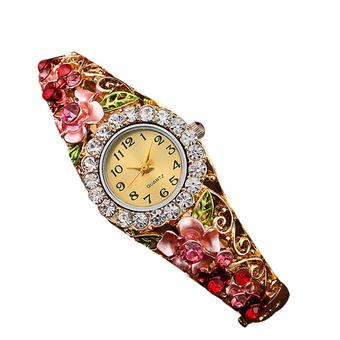 Sanwood Women's Flower Crystal Hollow Bangle Quartz Watch Jewelry Pink (Intl)  