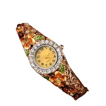 Sanwood Women's Flower Crystal Hollow Bangle Quartz Watch Jewelry Gold (Intl)  