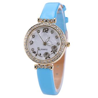 Sanwood Women's Flower Fine Strap Faux Leather Quartz Watch Gift Sky Blue (Intl)  