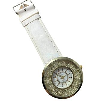 Sanwood Women's Flowing Rhinestone Faux Leather Band White Wrist Watch  