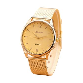 Sanwood Women's Geneva Gold Tone Mesh Band Round Gold Dial Quartz Wrist Watch  