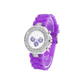 Sanwood Women's Geneva Silicone Jelly Wrist Watch Purple  