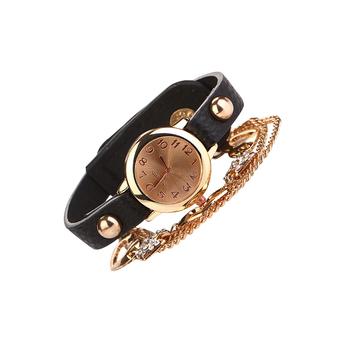 Sanwood Women's Girl's Crystal Heart Charm Chain Bracelet Wrist Watch Black  