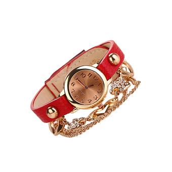 Sanwood Women's Girl's Crystal Heart Charm Chain Bracelet Wrist Watch Red  