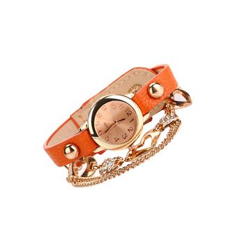 Sanwood Women's Girl's Crystal Heart Charm Chain Bracelet Wrist Watch Orange  