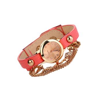 Sanwood Women's Girl's Crystal Heart Charm Chain Bracelet Wrist Watch Pink  