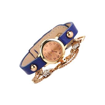 Sanwood Women's Girl's Crystal Heart Charm Chain Bracelet Wrist Watch Sapphire Blue  