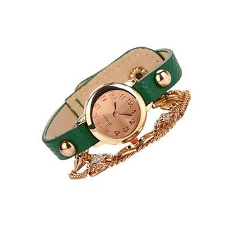 Sanwood Women's Girl's Crystal Heart Charm Chain Bracelet Wrist Watch Green  