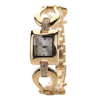 Sanwood Women's Golden Bangle Bracelet Rhinestone Square Analog Quartz Dress Wrist Watch  