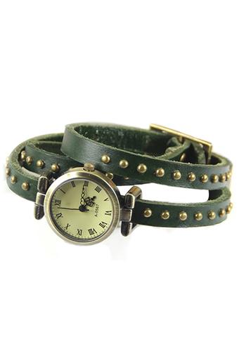 Sanwood Women's Green Faux Leather Strap Watch  