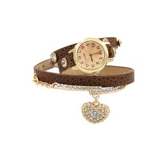 Sanwood Women's Heart Charm Litchi Faux Leather Bracelet Watch Brown (Intl)  